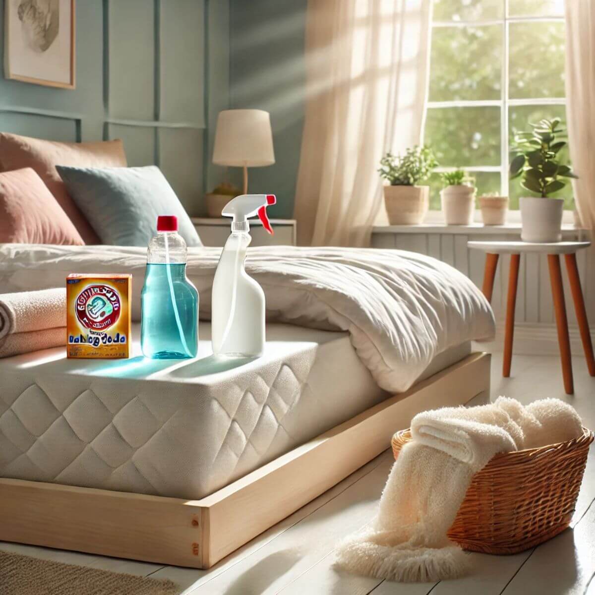 une image qui illustre parfaitement un matelas propre et une chambre accueillante, mettant en avant l'idée de propreté et de confort.